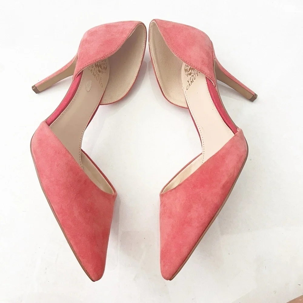 Vince Camuto Baletts Stiletto Pointed Toe Heels Size 9.5 Pink coral Suede NWOB
